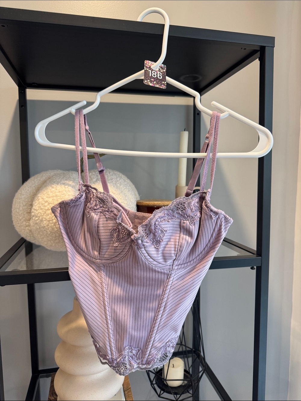 186.Lace-Trim Satin Bustier Corset Top - Lavender